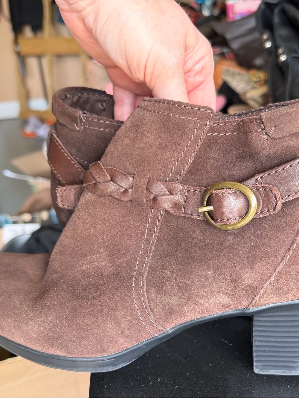 Clark’sWomen's Brown Suede Ankle Boot with Braided Strap